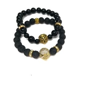 Lion &SKULL Head  Black Lava Beads Unisex Gemstone